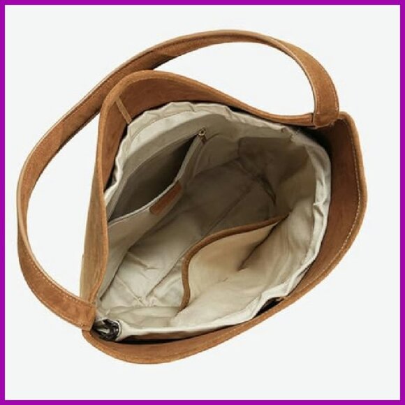 Large Genuine Leather Suede Tote Shoulder Bag Bucket Purse